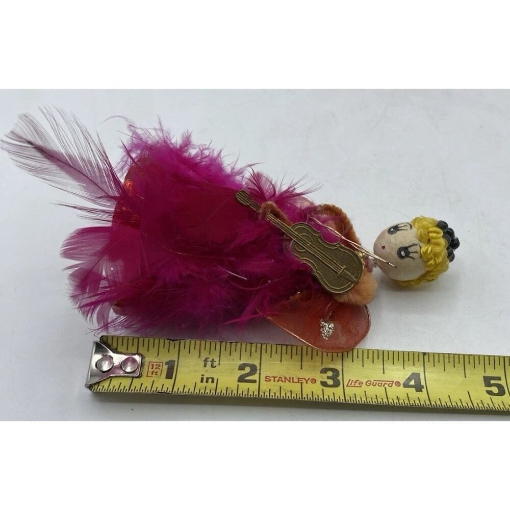 Vintage Feather Angel Hot Pink Christmas Holiday 5 " Cardboard Violin Kitsch MCM - Picture 8 of 16